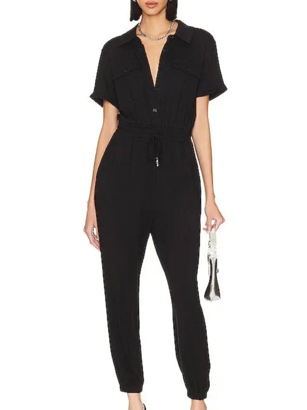 Steve Madden Nessi Short-Sleeve Black Jumpsuit Medium